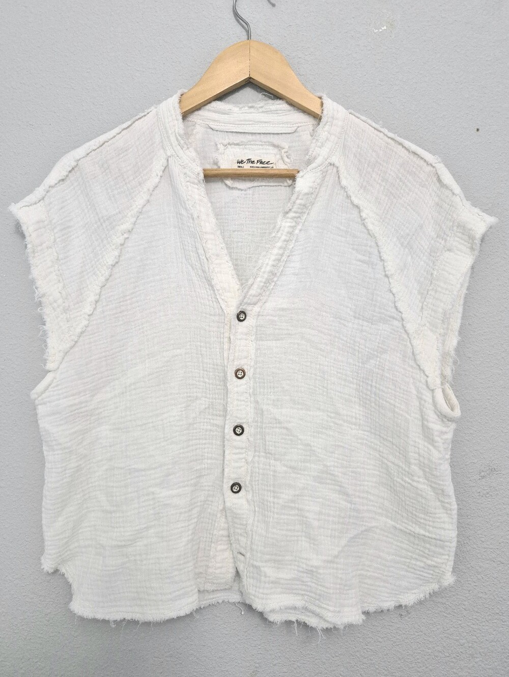 We The Free Dreamy Days Gauze Frayed Edge Button Front Top White Small Boho